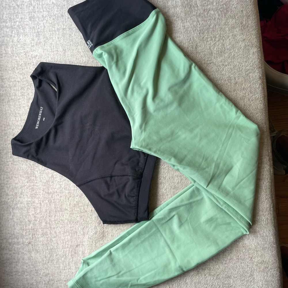 WeWoreWhat Black and Mint Leggings